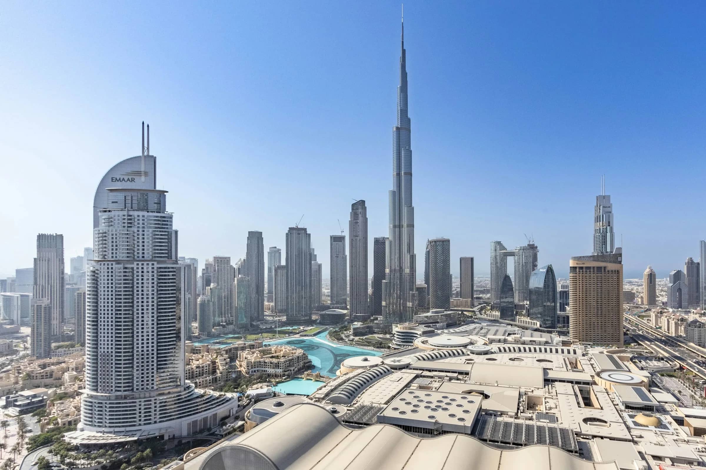 Panoramic view of Downtown Dubai with Burj Khalifa